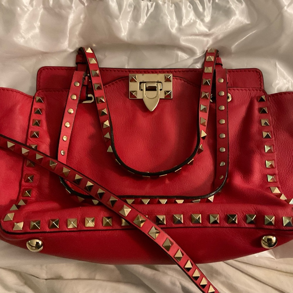 Valentino Garavani Red Leather Rockstud Shoulder Bag
